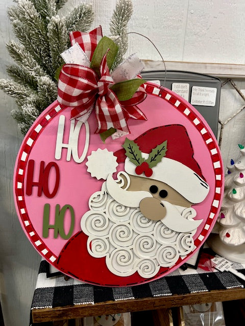 Ho Ho Ho w Santa Face: 3D Round Door Hanger – Creative You Door Decor